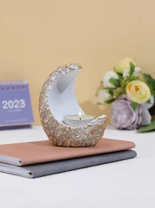 1pc Moon Shaped Candle Holder, Home Decor, Foyer Or Office Desk Ornament, Holiday Gift