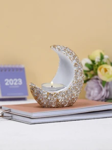 1pc Moon Shaped Candle Holder, Home Decor, Foyer Or Office Desk Ornament, Holiday Gift
