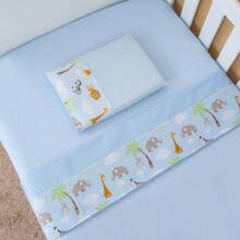 3-Piece 100% Cotton Sheet Set For American Standard Crib - 藍色野生動物園 - 查看 1