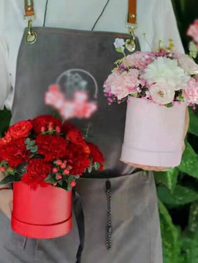4 piezas/1 pieza Caja redonda para empaquetar ramos de flores de rosa, Balde de la suerte de Año Nuevo (Sin flores)