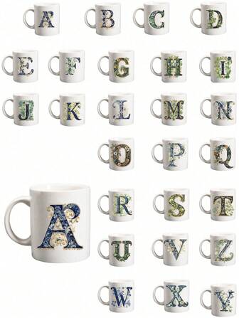 1 Piece, Letter Flower A-Z Coffee Cup, Suitable For Offices And Homes, Suitable For All Seasons, Women's Birthday Gifts, Mothers, Best Friends, Brides, Bridesmaids Gifts, Mugs, Thanksgiving/Valentine's Day Gifts