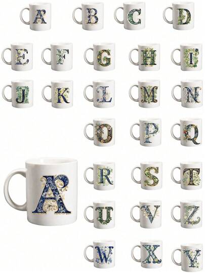 1 pieza, taza de café con letra y flor de la A a la Z, adecuada para oficinas y hogares, apta para todas las temporadas, regalos de cumpleaños para mujeres, madres, mejores amigas, novias, obsequios para damas de honor, tazas, regalos del Día de Acción de Gracias/Día de San Valentín