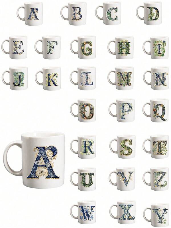 1 Piece, Letter Flower A-Z Coffee Cup, Suitable For Offices And Homes, Suitable For All Seasons, Women's Birthday Gifts, Mothers, Best Friends, Brides, Bridesmaids Gifts, Mugs, Thanksgiving/Valentine's Day Gifts