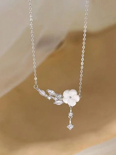 BALMORA 1 Pc Light Luxury & Elegant S925 Sterling Silver Flower Leaf Necklace Unique Design Pendant Clavicle Chain For Women Accessories Gift For Girl/Women/Girlfriend/Mother Fine Jewelry Daily Wear Valentines