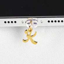 1 件简约不锈钢字母吊坠防尘塞，适用于 Type-C、Lightning、Apple 和 Android 手机，可作为礼物 - 透明防塵塞-金色 - 查看 19