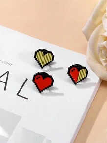 1 件休闲街头风格锌合金心形胸针，卡通像素爱心别针，可调节腰饰，可爱甜美背包夹，珐琅别针