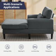 Moderno sofá chaise longue de 61" para interior, sofá cama chaise longue de terciopelo de gran tamaño con cojín, sofá reclinable tapizado con asiento profundo para sala de estar, apartamento y dormitorio - Gris Oscuro - Ver 10