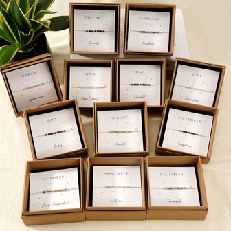 1pc Beaded Bracelet, Women Jewelry Gift Box, Colorful Natural Stone Adjustable Bangle, Unisex, Comes With Elegant Card And Packaging, Great Gift For Family, Friends, Lovers