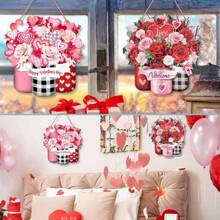 1 件木制玫瑰和心形挂饰，农舍迎宾门墙壁装饰饰品，适合情人节 - 彩色 - 查看 4