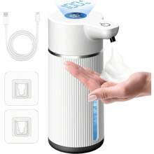 非接触式泡沫皂液器，自动液体皂液器，自动皂液器，厨房皂液器，皂液器，条纹皂液器，高容量电池，USB 充电，桌面和壁挂式两用，4 种模式可调，M15 带 LED 显示屏，M10 带心形标记，350ml-420ml/14.2oz，适用于浴室和厨房 - 多個顏色 - 查看 13