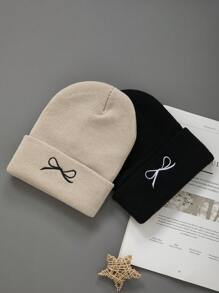 1/2pcs Women Fashion Winter Beanies Hats Scarf Casual Knitted Balaclava Beanie Caps Mufflers Hat For Man Warmer Bowknot Embroidery - Multicolor - View 21