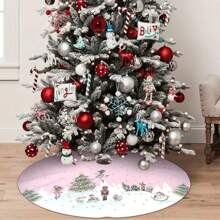 1pc Pink Ballerina Print Christmas Tree Skirt, 48 Inch, Made Of Polyester With Tie Closure, Suitable For Indoor & Outdoor Holiday And Party Decoration,Christmas
