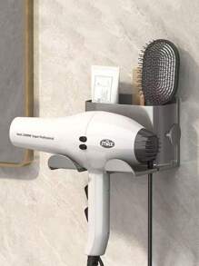 1 pieza Soporte para secador de pelo de pared sin orificios de perforación, organizador de baño para secador de pelo, peine, pasta de dientes