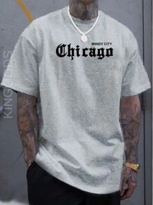 Men's T-Shirt CHICAGO Streetwear Printed Shirt 100% Cotton Mesh 30.1 - 灰色 - 查看 1