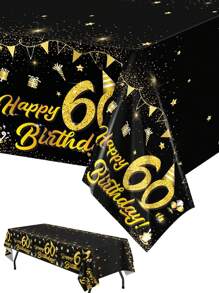 1pc Black & Gold Birthday Tablecloth, Suitable For 18/30/40/50/60 Years Old Birthday, Disposable Tablecloth, Birthday Party Kitchen Dining Room Holiday Party Decor, Home Decor, Dining Table Decor - Multicolor - View 5
