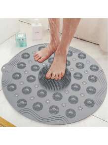 Round Silicone Shower Mat Non-Slip Massager Cleaning Feet Bath - Xám - Xem 2