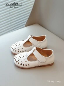 新款女童软底防滑平底鞋，镂空设计休闲公主鞋 - 米色 - 查看 2