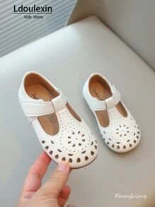 新款女童软底防滑平底鞋，镂空设计休闲公主鞋 - 米色 - 查看 5