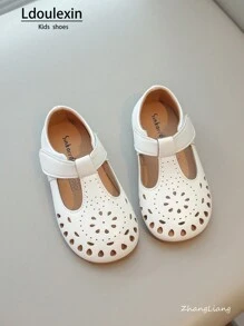 新款女童软底防滑平底鞋，镂空设计休闲公主鞋 - 米色 - 查看 3