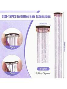 時尚派對聖誕新年禮物女士髮飾金屬絲一包12 件裝,夾式髮飾金屬絲20 英寸彩色閃光金屬絲接發,節日禮物金屬絲仙女接發派對炫彩髮飾(20 英寸12 件,彩色)