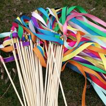 100pcs Silk Ribbon Wands With Bells Colourful Streamers Stick Wish Wands Fairy Stick Wedding Streamers Party Favors For Wedding Party Holiday Celebration Decoration - Multicolor - View 9