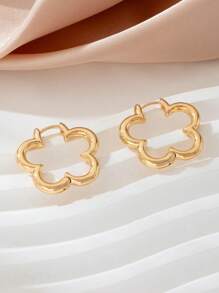 1 Cặp bông tai rỗng hình học hoa thời trang, thích hợp để đeo hàng ngày, quà tặng trang sức - Vàng - Xem 3