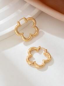 1 Cặp bông tai rỗng hình học hoa thời trang, thích hợp để đeo hàng ngày, quà tặng trang sức - Vàng - Xem 5