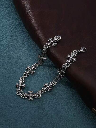 1pc 2025 New Gothic Vintage Cross Distressed Finish Alloy Bracelet For Men, Versatile New Accessories