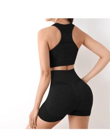 Women's Gym Fitness Set Leggings 1 Top 1 Shorts Butt Lifter Seamless And Padded - Nhiều màu - Xem 6