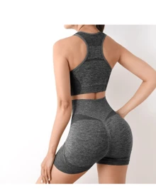 Women's Gym Fitness Set Leggings 1 Top 1 Shorts Butt Lifter Seamless And Padded - Nhiều màu - Xem 5
