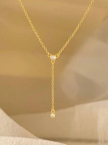 Esberry 1PC Fashionable Simple Long S925/925 Sterling Silver Necklace Y-Shaped Tassel Necklace Women's Clavicle Chain Necklace