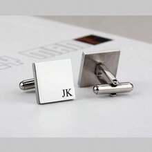 Silver Personalised Engraved Initial SQUARE Cufflinks - Wedding Or Birthday Gift - Personalised Engraved Gift Box Available