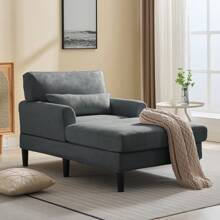 Moderno sofá chaise longue de 61" para interior, sofá cama chaise longue de terciopelo de gran tamaño con cojín, sofá reclinable tapizado con asiento profundo para sala de estar, apartamento y dormitorio - Gris Oscuro - Ver 2