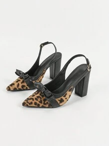 Nowe europejskie i amerykańskie panterkowe wzory, kokarda, grube obcasy, szpiczaste palce, pasek na otwartej pięcie, seksowne buty na wysokim obcasie, walentynki - Brązowy - Zobacz 6