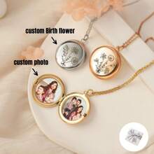 Unique Hnadmade Jewelry - Locket Necklace Personalized - Combined Birth Flower Locket - Photo Jewelry With Engraving - Photo Locket Necklace