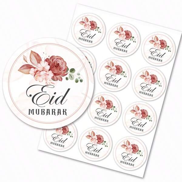 Adesivos Mubarak 36 peças, adesivos circulares de guirlanda de flores, adesivos de decoração de presentes, adesivos de vedação de etiquetas, adesivos autoadesivos impressos com flores da lua, escolha ideal para lacrar envelopes em embalagens de presentes para festas de fim de ano