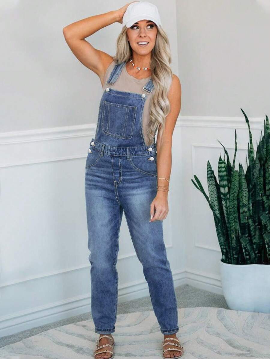 Fashionable Commuting Denim Bib Pants For Women - Blue - View 1