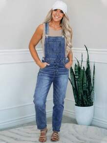 Fashionable Commuting Denim Bib Pants For Women - Blue - View 3