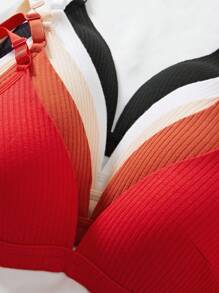 5件套女士舒适无缝条纹无钢圈内衣文胸套装 - 彩色 - 查看 7