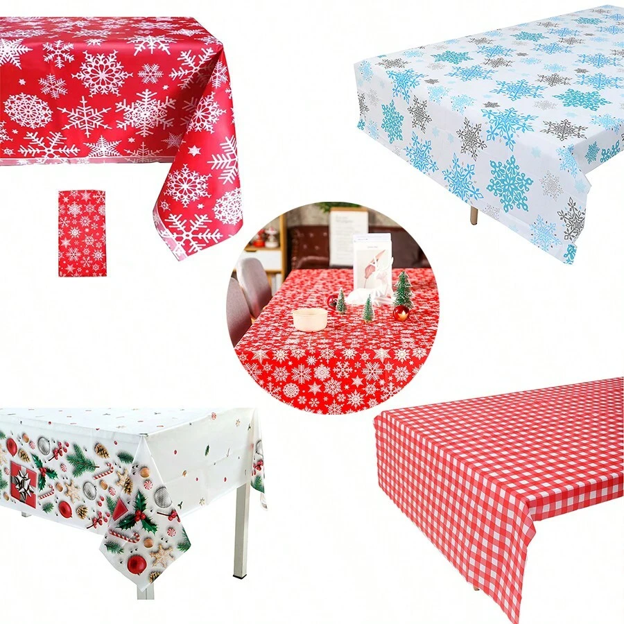 1 块圣诞节一次性桌布 54 X 108 英寸冬季雪花冬季仙境塑料桌布防水矩形塑料圣诞桌布适用于圣诞节餐桌装饰圣诞节家庭派对装饰圣诞节节日生日派对用品