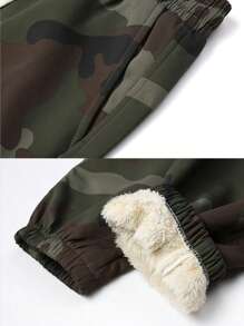 Men's Camouflage Cargo Pants With Thermal Lined, Outdoor Warm Drawstring Waist Multi-Pocket Pants For Autumn/Winter - Army Green - View 5