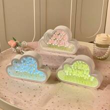 DIY Tulip Cloud Night Light Mirror Small Night Lantern Simulation Flowers Handmade Led Home Desktop Decoration Flowers Mirror 3D Table Lamp 21 Pieces Of Flowers