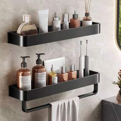 白色极简浴室置物架，壁挂式不锈钢多功能化妆品收纳架浴室配件