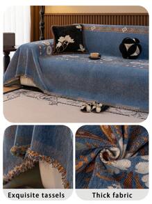 1pc 4-Season Chenille Jacquard Sofa Cover Throw, Bohemian Style Pet Waterproof Anti-Slip Dustproof Sofa Protector, Faux Suede Couch Cover For L-Shape Sofa And 1/2/3/4 Seat Sofa (Sold Individually)