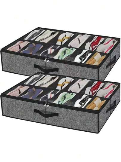 1pc Fabric Covered Storage Box With Lid, 12-Cell Design With Transparent Window, Foldable Shoe Box For Home Organization Of Shoes, Garments And Miscellaneous Items, Suitable For Autumn, Holidays And Back To School Season Cloth Shoe Storage,Cozy Home Requirements
