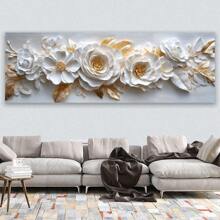 1 יחידה עלי זהב פוסטר והדפסים של פרחים לבנים, ציור קנבס 3D, תמונות אמנות קיר לסלון לחדר שינה עיצוב משרד לא ממוסגר 50x150 ס"מ/19.68x59.05 אינץ' - ריבוי צבעים - ראה 8