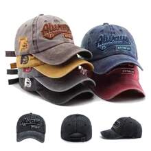 1pc Men's Letter Embroidery Baseball Cap, Outdoor Sun Protection Distressed Soft Top Hat - Multicolor - View 1