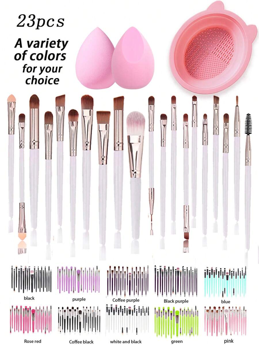 23/3件套化妆刷套装：粉底刷、化妆海绵、腮红刷、面部刷、眼部刷、眉刷、粉扑、轮廓刷、遮瑕刷、化妆海绵、天鹅绒三角粉扑、化妆海绵，适合初学者，柔软亲肤，不含乳胶，适合所有肤质，腮红、粉底、膏状产品和粉扑，干湿两用粉扑，化妆刷套装，化妆刷套装，化妆刷套装，全套化妆刷，化妆刷套装，全套化妆工具，化妆刷套装，化妆刷套装，化妆礼盒套装 - 彩色 - 查看 1