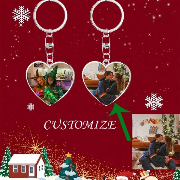 Portachiavi a forma di cuore natalizio, regalo personalizzabile per amanti, famiglia, sorella, animali domestici, amici - disponibile in quantità multiple