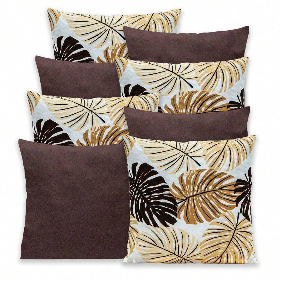Kit Of 8 Pillow Covers With Zipper In Various Colors 0.45 X 0.45 - Straw-brown Rib - View 1